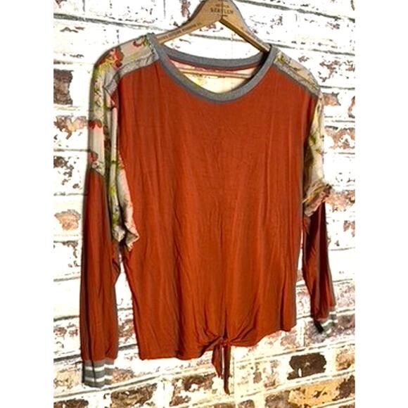 Anthropologie TINY Floral Mixed Media Soft Flowing Tie Hem Blouse - Picture 5 of 10